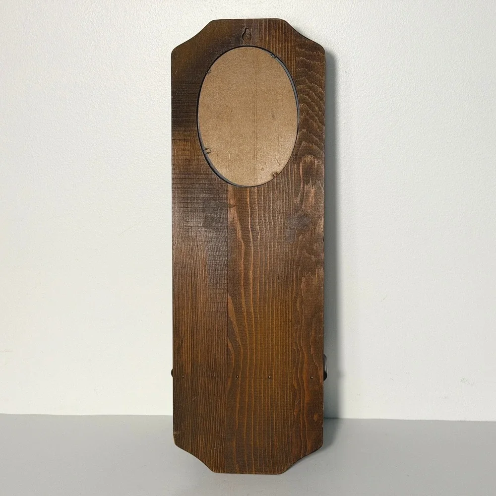 Vintage Early American Wood Wall Mirror Shelf Brown Rustic Farmhouse Home Decor